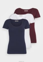 žene 3 paketa basic majica kratkih rukava tamnocrvena/tamnoplava/bijela Anna Field 20N84330