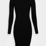 žene boat ausschnitt mini strickkleid mit geschweiften rndern džemper haljina crna Anna Field 20N84230