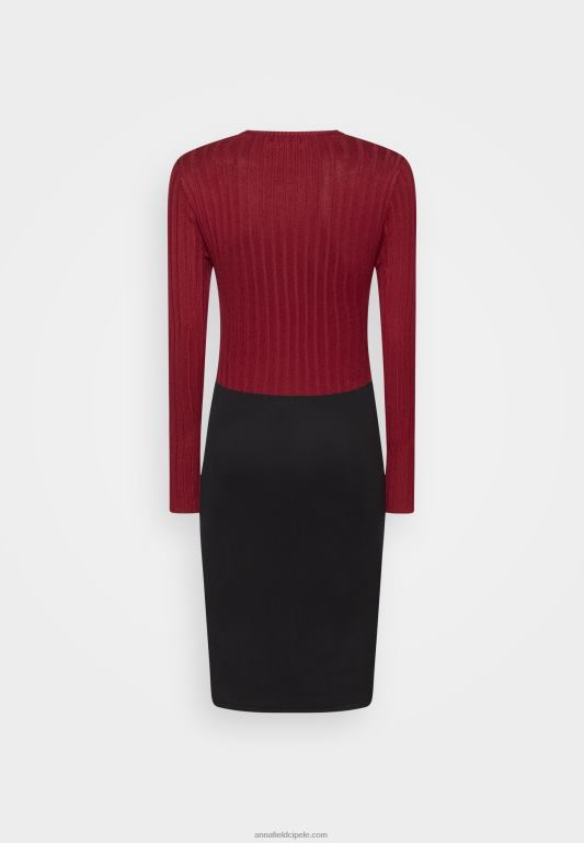 žene crew ausschnitt ripp top bodycon mini strickkleid haljina na pomak tamnocrvena/crna Anna Field 20N84217 - Slika 2