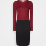 žene crew ausschnitt ripp top bodycon mini strickkleid haljina na pomak tamnocrvena/crna Anna Field 20N84217