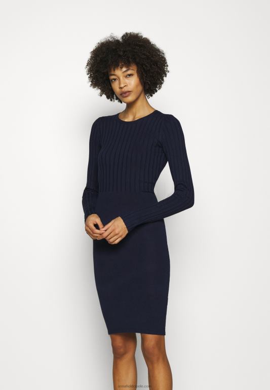 žene crew ausschnitt ripp top bodycon mini strickkleid pomaknuta haljina tamnoplava Anna Field 20N84205 - Slika 1