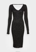 žene lurex v-ausschnitt midi strickkleid pomaknuta haljina crna Anna Field 20N84197