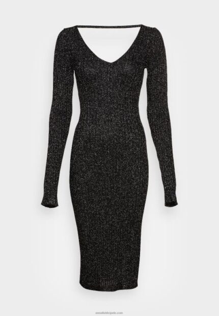 žene lurex v-ausschnitt midi strickkleid pomaknuta haljina crna Anna Field 20N84197