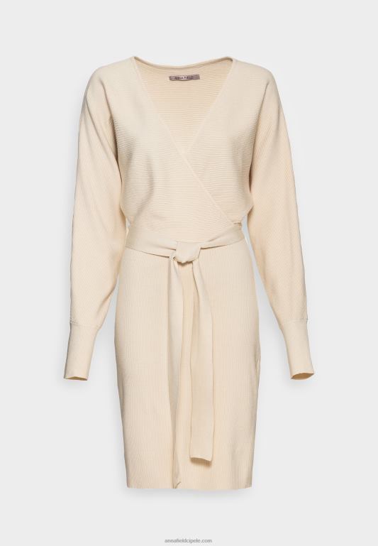 žene wrap v ausschnitt mini strickkleid mit grtel shift dress off white Anna Field 20N84203 - Slika 1
